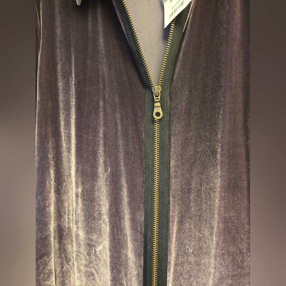 Soft Surroundings Vintage Crushed Velvet Silk Blend Full Zip Blouse Gray S Small - Picture 6 of 12